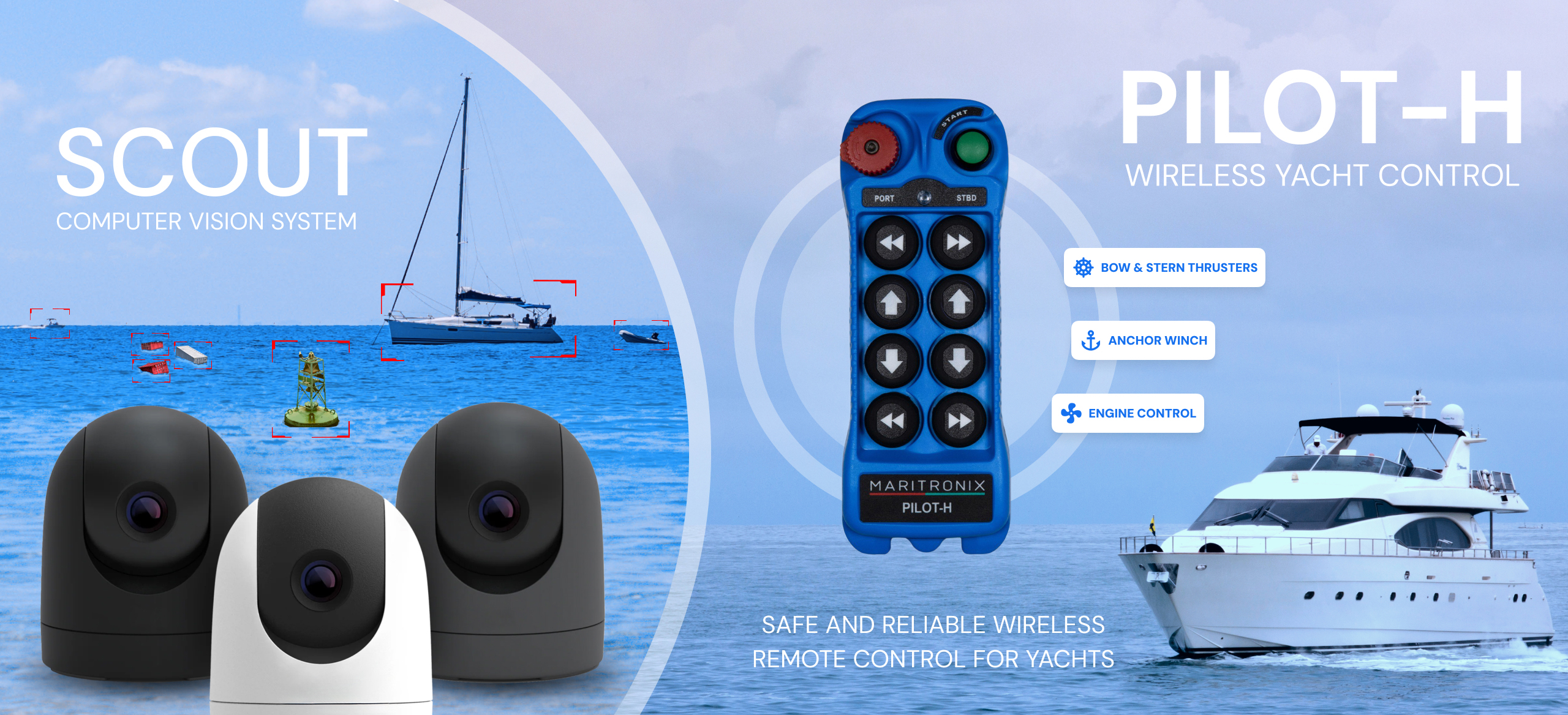 SCOUT computer vision system and PILOT-H wireless yacht control by Maritronix